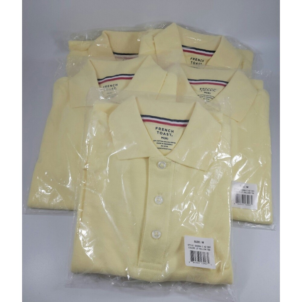 5x French Toast Boy's Short Sleeve Uniform Light Yellow Polo Shirt Size M(8)